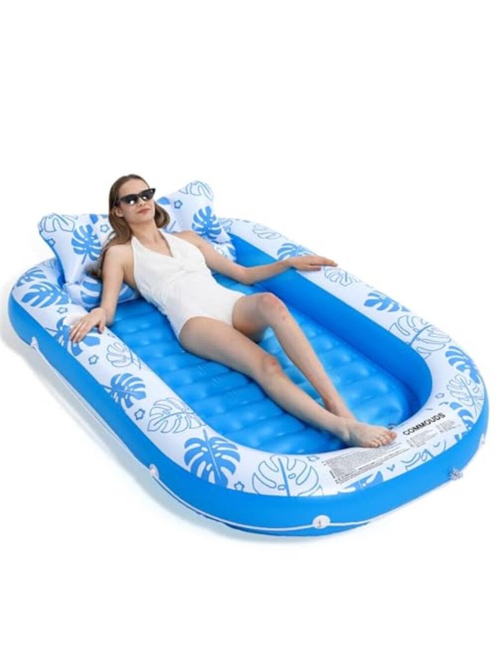 Inflatable Tanning Pool Lounger Float Adult Sunbathing Cervical Pillow Sky Blue